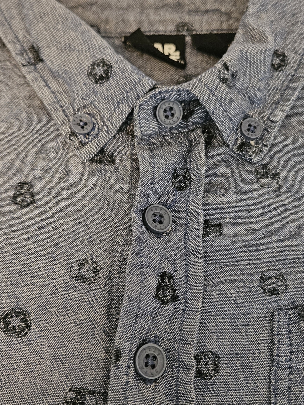 Star Wars Boys Blue/Gray Button-Down Shirt with Black Print